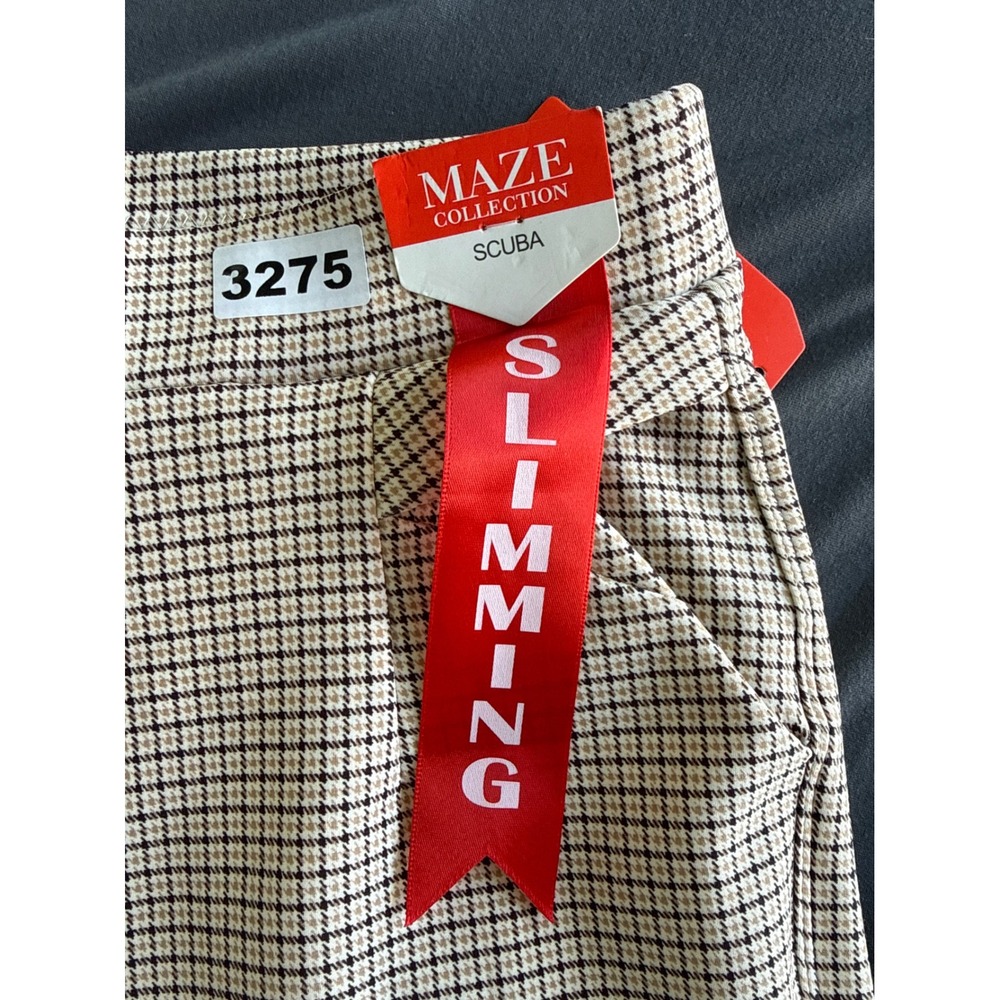 Maze Collection Scuba Slimming Plaid Pull On Pants Tan Black Size L - Picture 2 of 7